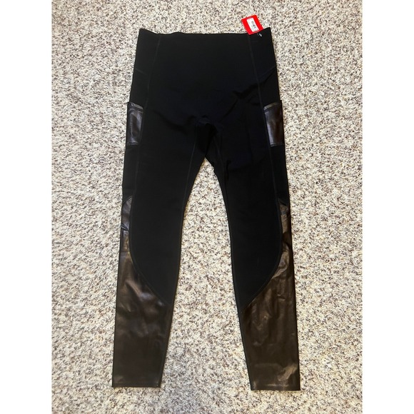 NEW SPANX Black Glass Panel Leggings Sz M Black Lightweight Ankle Pockets